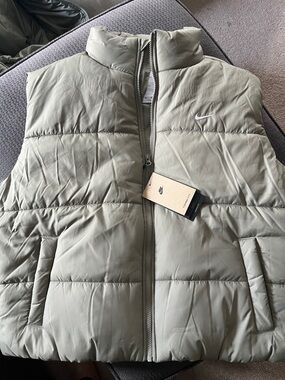 Nike Olive Green Quilted Puffer Vest with High Collar